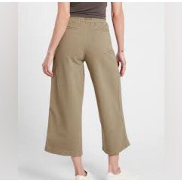Athleta Farallon Heathered Wide Crop Pant Womens 4P Olive Green Wide Leg Cotton - Picture 2 of 14